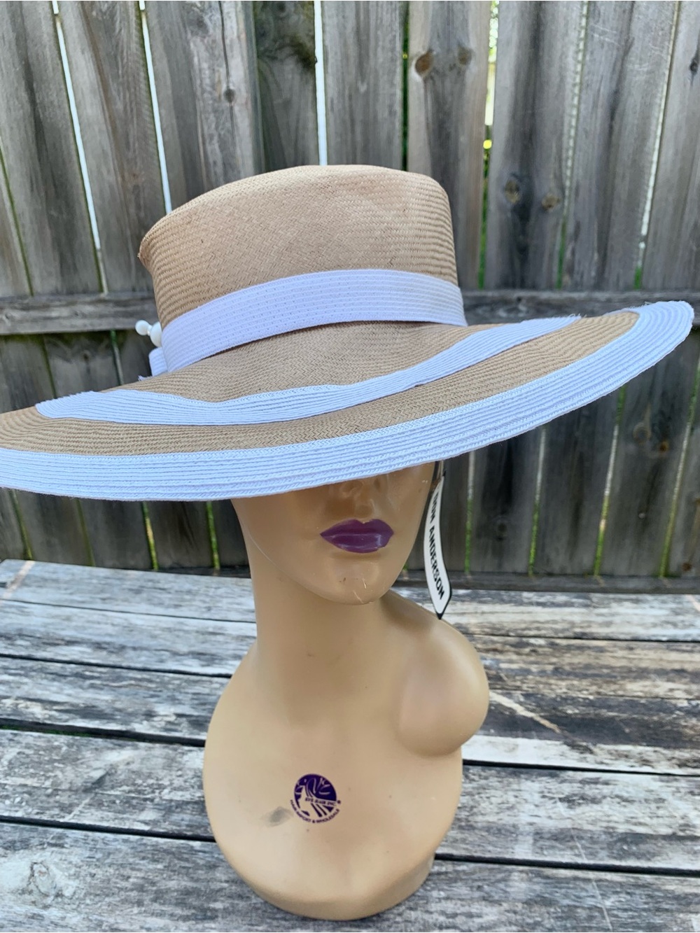 Vintage Don Anderson NY Derby Church Straw Hat w/ Beaded Pin - Picture 2 of 6